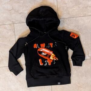 rebel always lit denim City bullit nintendo black hoodie size boys 4/5 XS